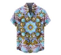 keephen Men Stand Collar Short Sleeve Shirts Fashion 3D Printed Art Floral Pattern Button Down Shirt Hawaii Summer Casual Tops Outdoor Street Blouse