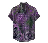 keephen Men Stand Collar Short Sleeve Shirts Fashion 3D Printed Art Floral Pattern Button Down Shirt Hawaii Summer Casual Tops Outdoor Street Blouse