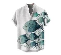keephen Men Stand Collar Short Sleeve Shirts Fashion 3D Printed Marine Organism Pattern Button Down Shirt Hawaii Summer Casual Tops Outdoor Street Blouse
