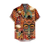 keephen Men Stand Collar Short Sleeve Shirts Fashion 3D Printed Retro Native American Indian Pattern Button Down Shirt Hawaii Summer Casual Tops Outdoor Street Blouse