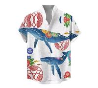 keephen Men Stand Collar Short Sleeve Shirts Fashion 3D Printed Shark Pattern Button Down Shirt Hawaii Summer Casual Tops Outdoor Street Blouse