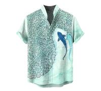 keephen Men Stand Collar Short Sleeve Shirts Fashion 3D Printed Shark Pattern Button Down Shirt Hawaii Summer Casual Tops Outdoor Street Blouse