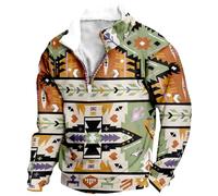 keephen Men's Aztec Style Long Sleeve Zipper Closure Sweatshirt Vintage Sweatshirt Half Zip Stand-up Collar Fashion Fleece Pullover