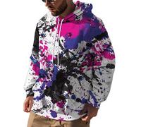 keephen Men's Colorful Graffiti Print Hoodie Pullover Sweatshirt Casual Loose Streetwear Long Sleeve Drawstring Sweatshirts with Kangaroo Pocket