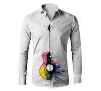 keephen Men's Fashion Simple Pattern Printed Top Loose Lapel Button Down Shirt Musical Instrument Graphic Printed Long Sleeve Slim Fit Cardigan