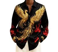 keephen Men's Fire Phoenix Print Button Down Shirts Long Sleeve Cool Phoenix Bird 3D Printed Lapel Collared Shirt Casual Tops