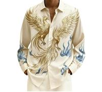 keephen Men's Fire Phoenix Print Button Down Shirts Long Sleeve Cool Phoenix Bird 3D Printed Lapel Collared Shirt Casual Tops