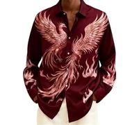 keephen Men's Fire Phoenix Print Button Down Shirts Long Sleeve Cool Phoenix Bird 3D Printed Lapel Collared Shirt Casual Tops