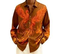 keephen Men's Fire Phoenix Print Button Down Shirts Long Sleeve Cool Phoenix Bird 3D Printed Lapel Collared Shirt Casual Tops