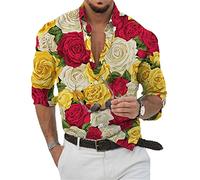 keephen Men's Graffiti Flower Printed Shirts Hawaiian Long Sleeve Vintage Casual Business Shirt Fashion Mens Clothing S-4XL