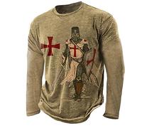 keephen Men's Knight Templar T-Shirt Long Sleeve 3D Printed Pullover Sweatshirt Outdoor Tactical Pullover Sport Tops