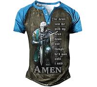 keephen Men's Knight Templar T Shirts 3D Printed Short Sleeve Distressed Henley Shirt Vintage Outdoor Sports Tactical Henley T Shirt