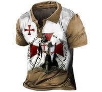 keephen Men's Knights Templar 3D Printed Tee Shirt Polo Shirt Vintage Distressed Short Sleeve Lapel Shirt Tops