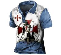 keephen Men's Knights Templar 3D Printed Tee Shirt Polo Shirt Vintage Distressed Short Sleeve Lapel Shirt Tops