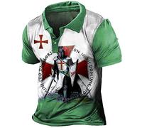 keephen Men's Knights Templar 3D Printed Tee Shirt Polo Shirt Vintage Distressed Short Sleeve Lapel Shirt Tops