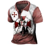 keephen Men's Knights Templar 3D Printed Tee Shirt Polo Shirt Vintage Distressed Short Sleeve Lapel Shirt Tops