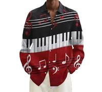keephen Men's Long Sleeve Musical Notes Print Shirts Lapel Button-Down Cardigan Regular Fit Casual Holiday Outdoor Shirts for Spring Autumn