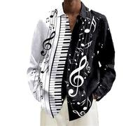 keephen Men's Long Sleeve Musical Notes Print Shirts Lapel Button-Down Cardigan Regular Fit Casual Holiday Outdoor Shirts for Spring Autumn