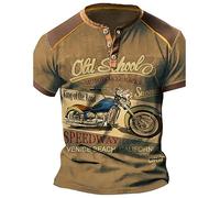 keephen Men's Motor Oil 3D Print T-Shirts Vintage Distressed Henley T-Shirt Stand Collar Short Sleeve Tops Motorcycle Racing Shirts
