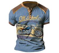 keephen Men's Motor Oil 3D Print T-Shirts Vintage Distressed Henley T-Shirt Stand Collar Short Sleeve Tops Motorcycle Racing Shirts
