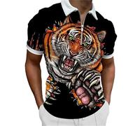 keephen Men's Polo Shirt Lion & Tiger 3D Printed Short Sleeve Summer Casual Daily Lapel Zipper Polo T-Shirt Tops