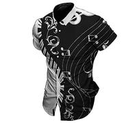 keephen Men's Vintage Shirt 3D Note Print Short Sleeve Shirts Fashion Retro Phonograms Printed T Shirt Summer Casual Button Hawaiian Beach Blouse Top