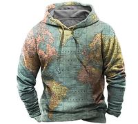 keephen Men's World Map Pullover Sweatshirt Long Sleeve Hoodie Jacket with Pockets
