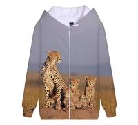 keephen Men's Zip Hoodie Animal Leopard 3D Printed Sweater Casual Pullover Hooded Sweatshirt