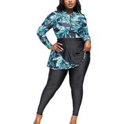 keephen Muslim Plus Size Long Sleeve Swimsuit Women Full Cover Burkini Swimwear Rash Guard 2-Piece Beachwear Bathing Suit