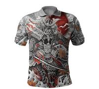 keephen Oni Mask Samurai Tattoo 3D All Over Printed Men's Polo Shirt Summer Short Sleeve Turn Down Collar Button Casual Polo T-Shirt
