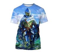 keephen Retro Knight Templar Print T-Shirt for Women Men Knight Templar Printed Round Neck Short Sleeve T-Shirts Summer Gym Fitness Tops