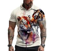 keephen Summer Men's Polo Shirt 3D Tiger Animal Printed Casual Daily Lapel Fierce Beast Polo T-Shirt Men's Retro Button Tops S-6XL
