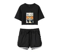 keephen The Promised Neverland T-Shirt and Shorts Suit Anime Emma Norman Ray Crop Top T-Shirt and Shorts Set for Women Girls