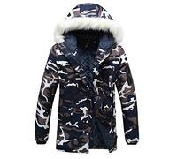 keephen Unisex Winter Long Camo Jackets Women Warm Parka Cotton Lined Longline Camouflage Coats Men Fur Hood Outerwear Plus Size M-5XL