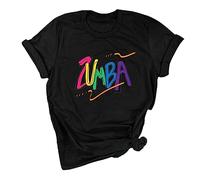 keephen Women Dance T-Shirt Letter Printed Short Sleeves Workout Shirt Casual Top for Samba Cha-Cha Fitness Classes Dance Training