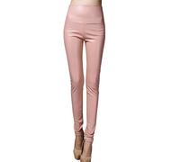 keephen Women Leather Leggings Velvet Leggings Pencil Pants Winter Warm Trousers Faux PU Leather Legging Slim Leather Pants Pink