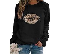 keephen Women's Leopard Lips 3D Print Sweatshirts O-Neck Casual Loose Cheetah Graphic Long Sleeve Pullover Tops