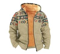 keephenDE Men's Aztec Western Full Zip Hooded Jackets Winter Warm Sherpa Fleece Coats Retro Ethnic Printed Casual Long Sleeve Jacket Outwear