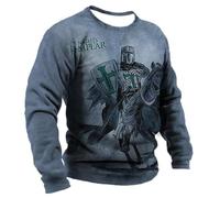 keephenDE Men's Fashion Casual Long Sleeve T-Shirt Knights Templar Crusaders Printed T-Shirt Retro Loose Round Neck Pullover Tops
