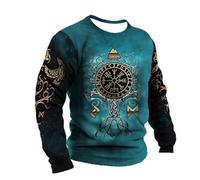 keephenDE Men's Plus Size Vintage Viking Warrior 3D Printed Long Sleeve Fashion Harajuku Retro Viking Tattoo Distressed T-Shirt