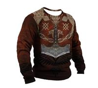 keephenDE Men's Plus Size Vintage Viking Warrior 3D Printed Long Sleeve Fashion Harajuku Retro Viking Tattoo Distressed T-Shirt