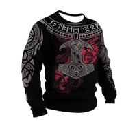 keephenDE Men's Plus Size Vintage Viking Warrior 3D Printed Long Sleeve Fashion Harajuku Retro Viking Tattoo Distressed T-Shirt