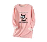 keephenDE Women's Coffee Cat 3D Printed Fleece Lined Jumper Pullover Sweatshirt Casual Round Neck Long Sleeve Tops Funny Graphic Winter Warm Sweater Tops