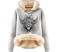 keephenDE Women's Highland Cow 3D Printed Hoodies Funny Cattle Graphic Warm Sherpa Lined Long Sleeve Pullover Sweater Casual Hooded Sweatshirts Tracksuit Tops
