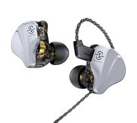 keephifi CCZ BC04 PRO IEM Earphones, 10mm Dual Magnetic DD and 1 BA Hybrid, 3.5mm Plug Earbuds Wired 4 Cores 5N OFC Cable, Excellent Bass Depth DJ Headphones for Musicians (Silver, No Mic)