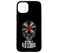 Keeping It Old School Vinyl Record Collector Vintage Skull Case for iPhone 15 Plus