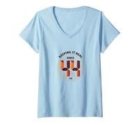 Keeping It Real Since '44 Birthday Gift Retro Graphic V-Neck T-Shirt, Women, Baby Blue, XXL