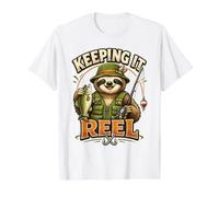 Keeping It Reel Sloth Fishing Design Value Graphic T-Shirt, Men, White, M