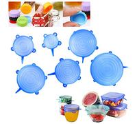 KeepingcooX 6 Pack Silicone Stretch Lids - Fits Various Sizes and Container Shapes - Expandable, Reusable, Durable, Non-Stick Storage Covers - Bonus 3 Ps Reusable Silicone Beer Wine Saver Bottle Caps