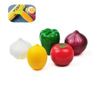 KeepingcooX Food Savers Set of 5 - Vegetable Protectors - Onion, Pepper, Garlic, Lemon, Tomato Keeper- Reusable Hard Plastic Kitchen Storage Container Shell Box, Plus Corn Zipper